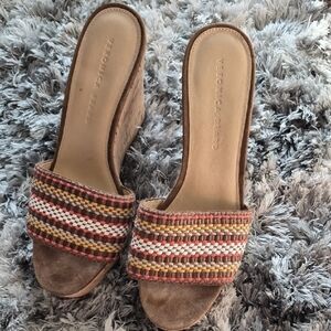 VB Brown Woven Slide Wedge Sandals